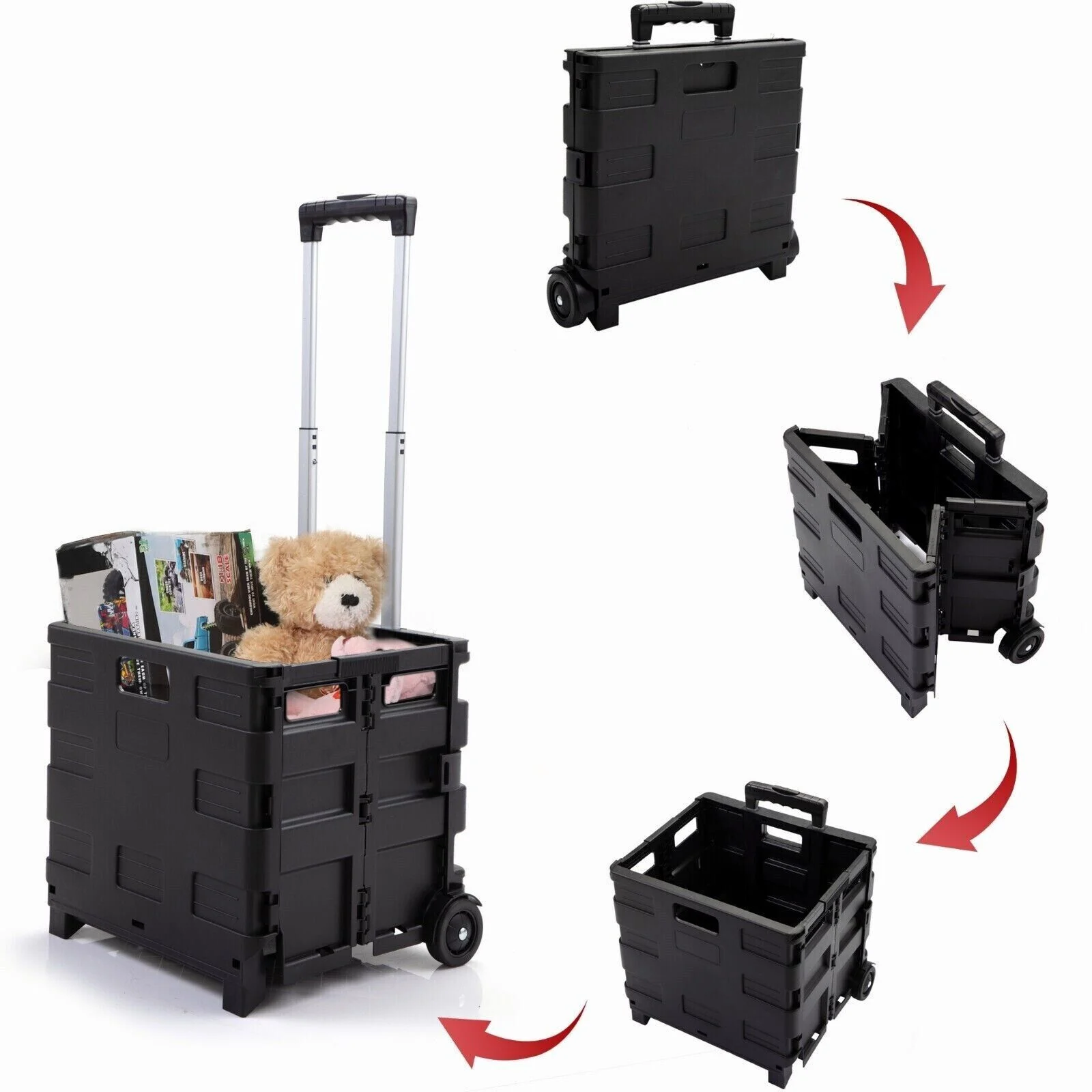 Foldable Shopping Cart Trolley | Pack & Roll Folding Crate | Portable Grocery Basket