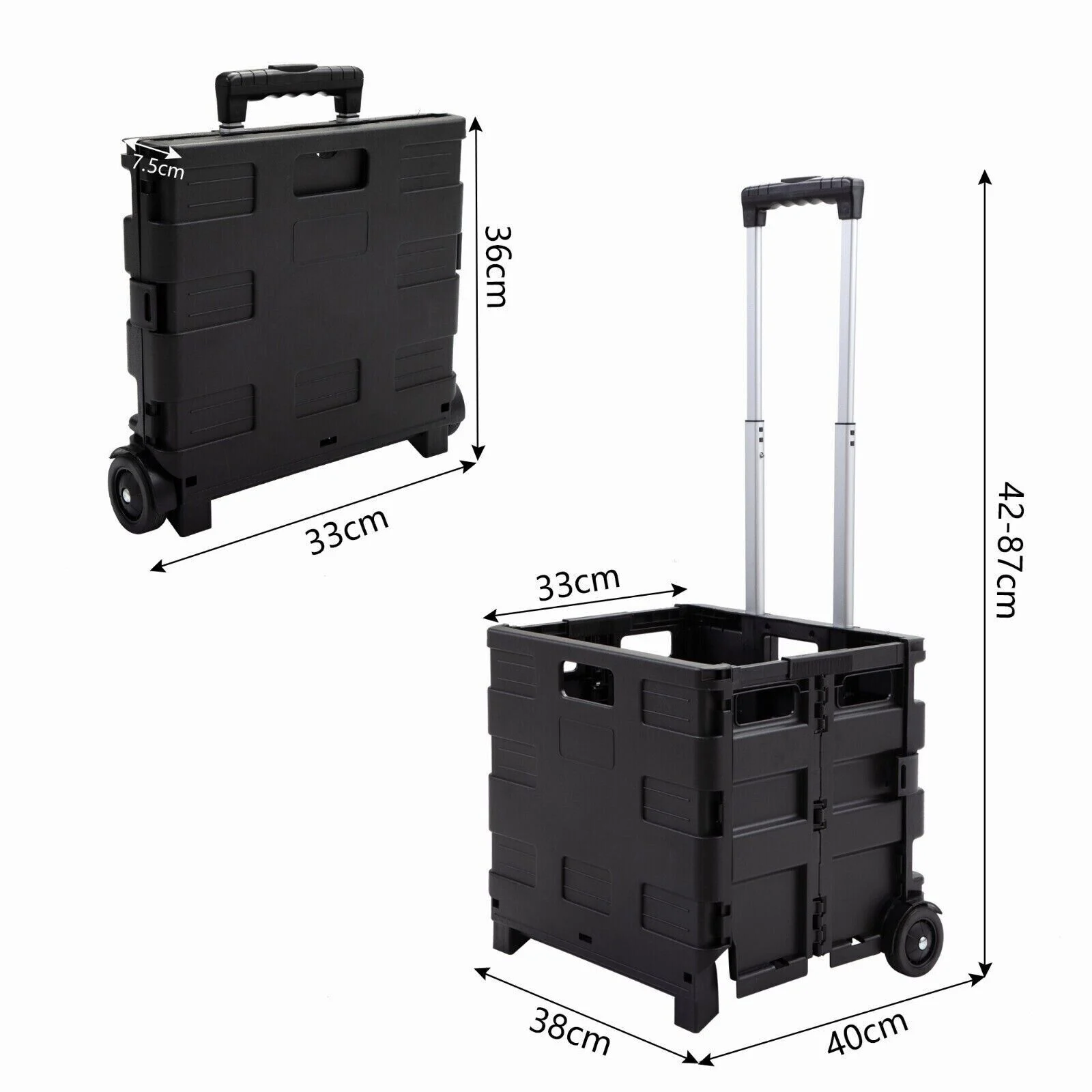 Foldable Shopping Cart Trolley | Pack & Roll Folding Crate | Portable Grocery Basket