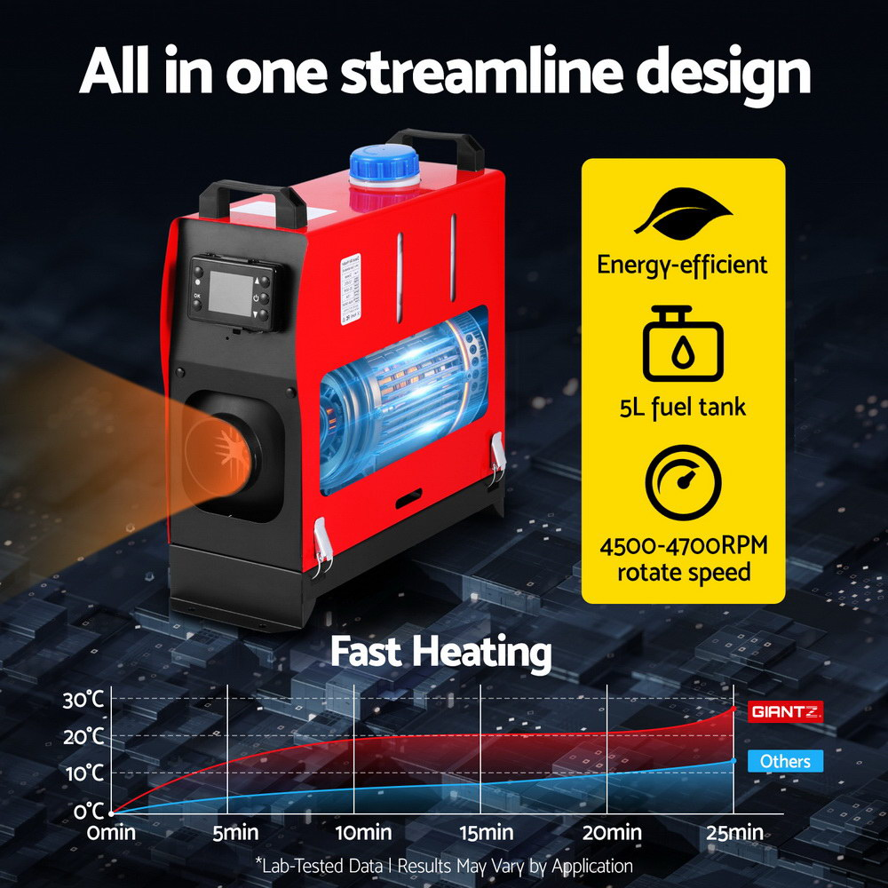 Diesel Air Heater All-in-one 12V 5KW LCD Remote Control for Car RV Indoors Caravan Camping Shed