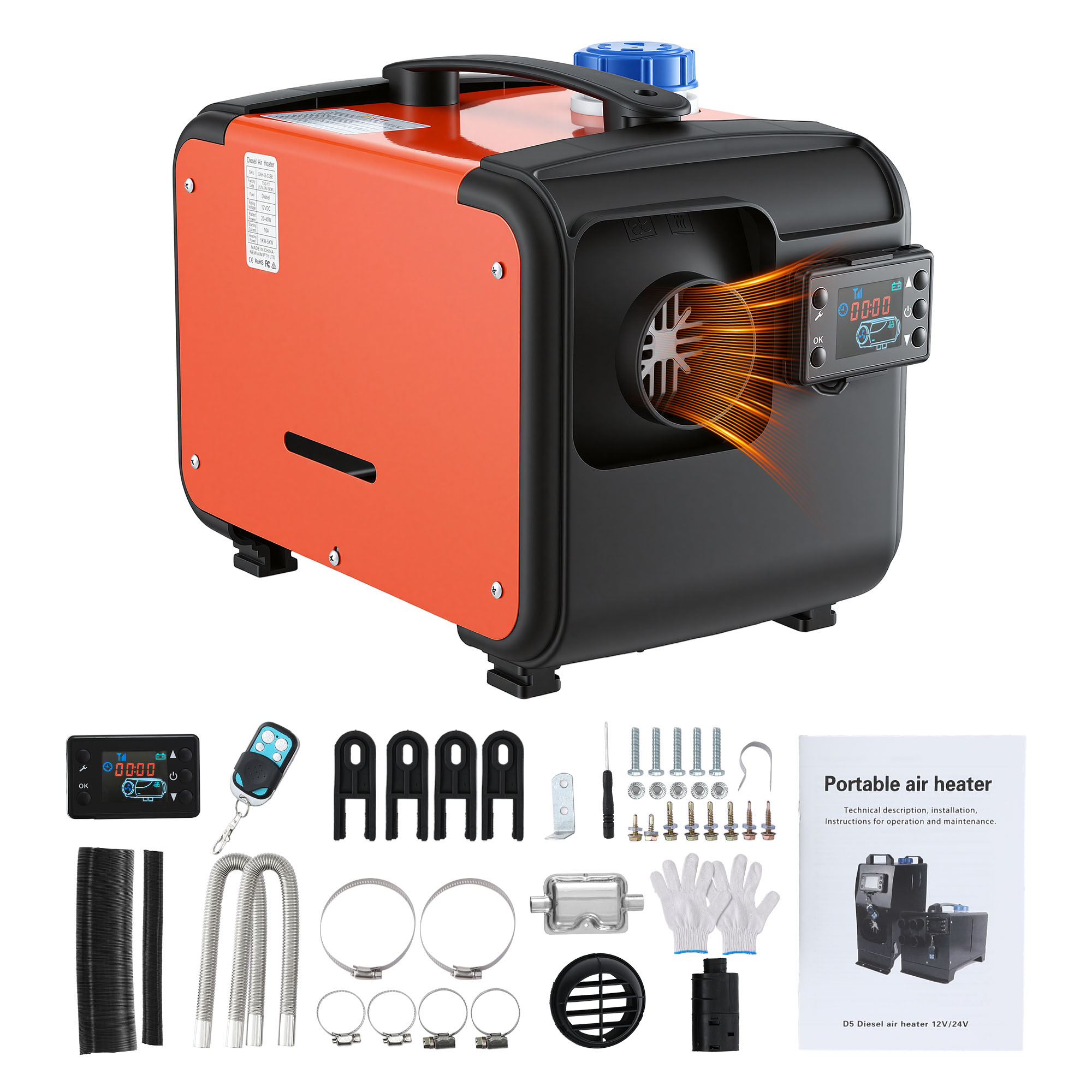 Diesel Air Heater All-in-one 12/24V 5KW LCD Remote Control for Car RV Indoors Machinery